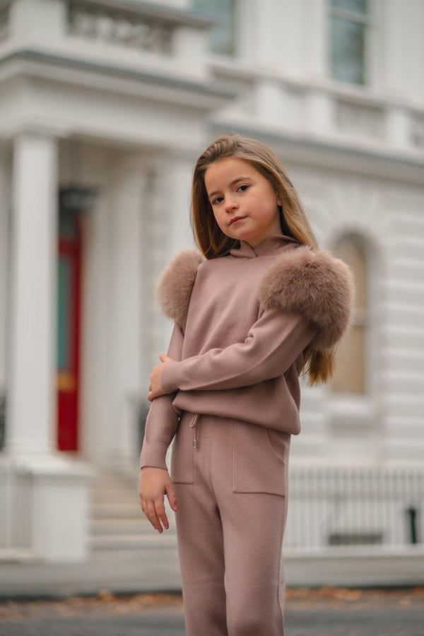 Children's Taupe Premium Faux Fur Jogger Tracksuit - H&L