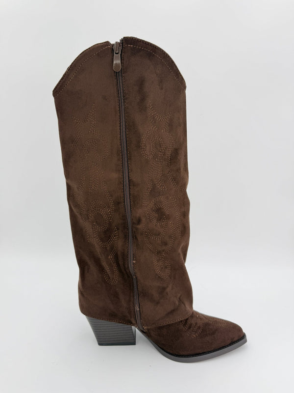 Chocolate Brown Fold Over Cowboy Boots - H&L