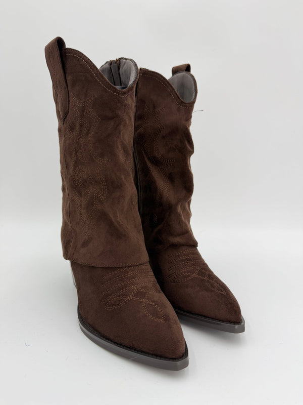 Chocolate Brown Fold Over Cowboy Boots - H&L