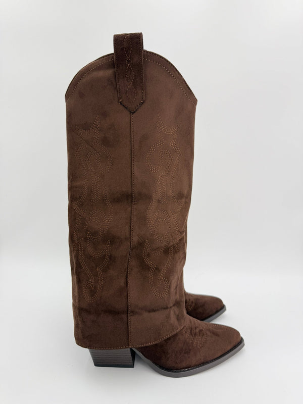 Chocolate Brown Fold Over Cowboy Boots - H&L