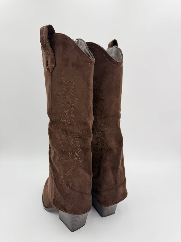 Chocolate Brown Fold Over Cowboy Boots - H&L