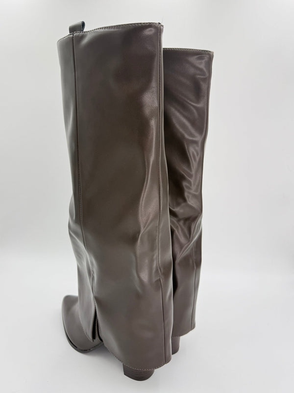 Chocolate Brown Fold Over Faux Leather Boots - H&L