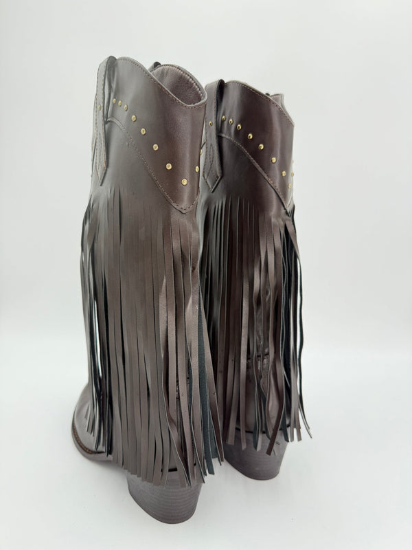 Chocolate Brown Fringe Faux leather Cowboy Boots - H&L