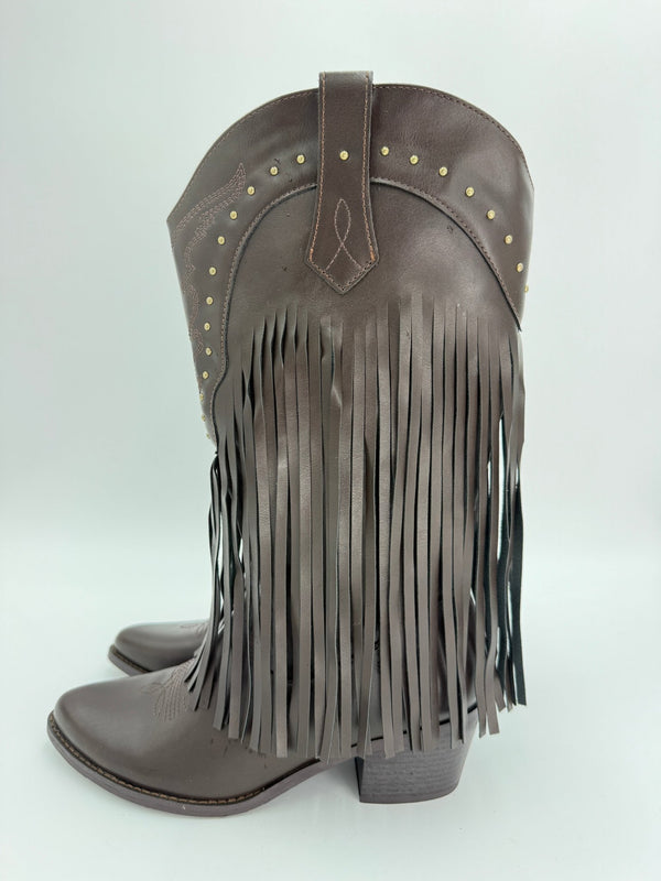 Chocolate Brown Fringe Faux leather Cowboy Boots - H&L