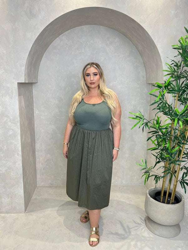 Curve Khaki Puff Midi Dress - H&L