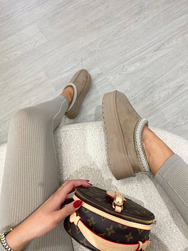 Dark Beige Backless Platform Slipper - H&L