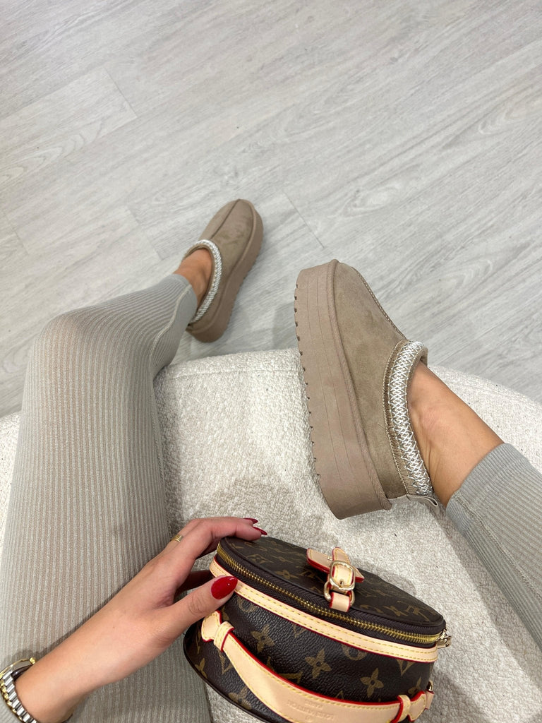 Dark Beige Backless Platform Slipper - H&L