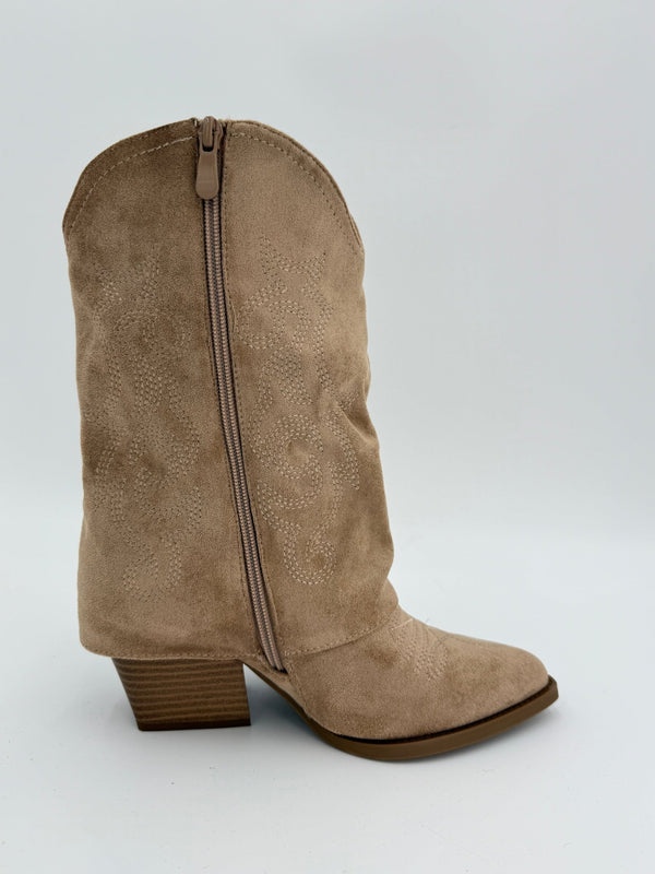 Dark Beige Fold Over Cowboy Boots - H&L