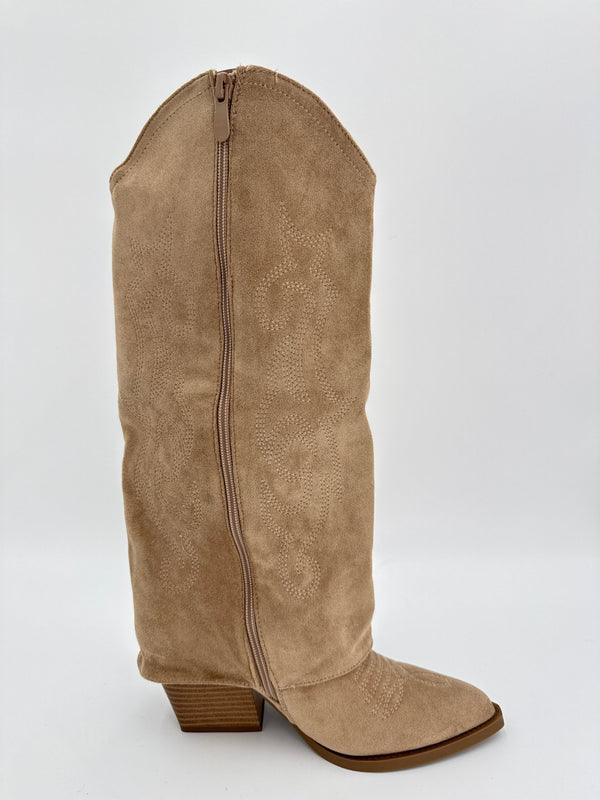 Dark Beige Fold Over Cowboy Boots - H&L