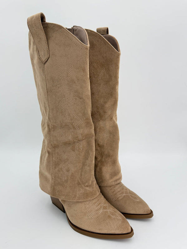 Dark Beige Fold Over Cowboy Boots - H&L