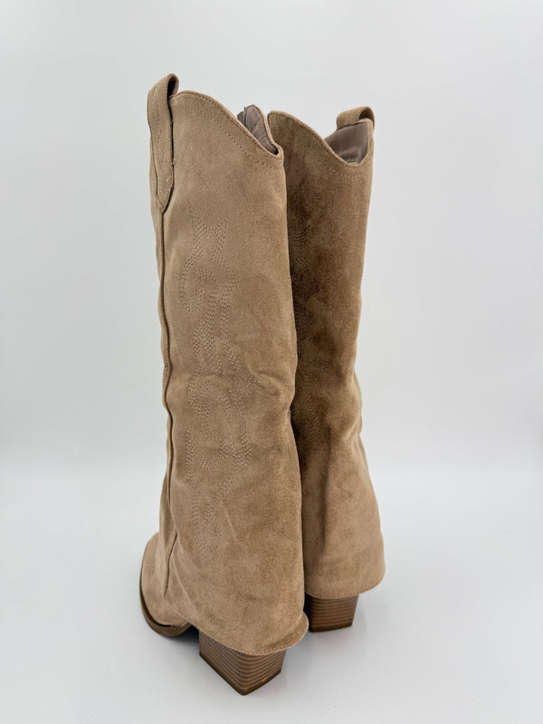 Dark Beige Fold Over Cowboy Boots - H&L