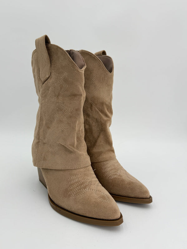 Dark Beige Fold Over Cowboy Boots - H&L