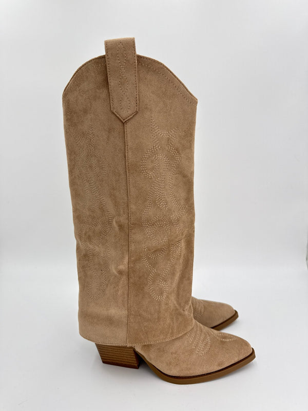 Dark Beige Fold Over Cowboy Boots - H&L