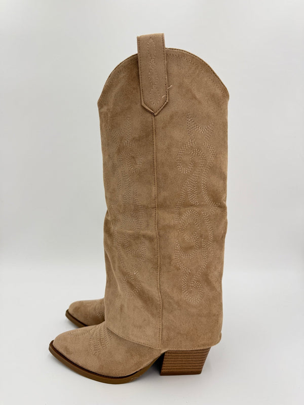 Dark Beige Fold Over Cowboy Boots - H&L