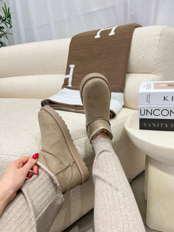 Dark Beige Mini Faux Fur Boot - H&L