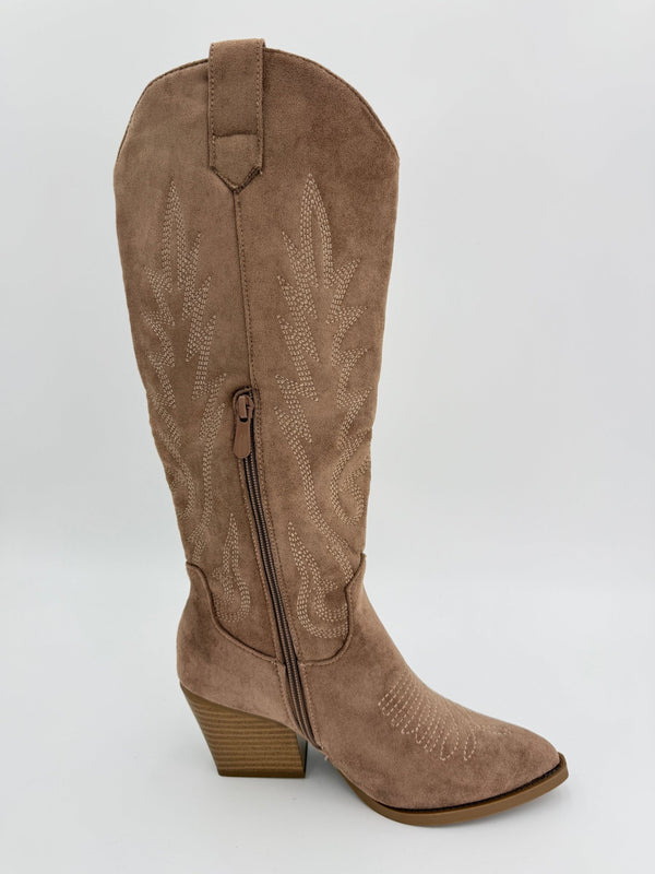 Dark Beige Suede Effect Cowboy Boots - H&L