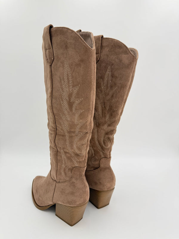 Dark Beige Suede Effect Cowboy Boots - H&L