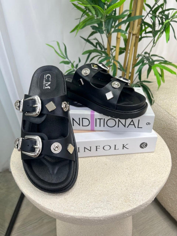 Embossed Buckle Sandal - H&L