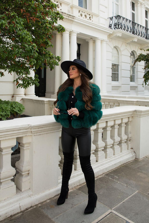 Emerald Green Luxury Fur 5 Row Cropped Sleeve Jacket - H&L