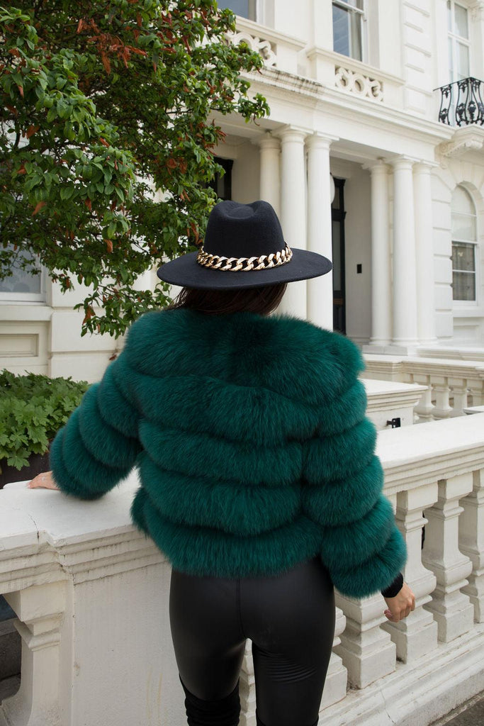 Emerald Green Luxury Fur 5 Row Cropped Sleeve Jacket - H&L