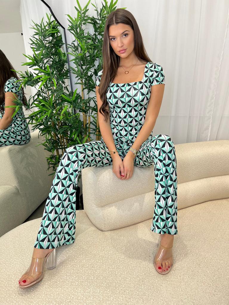 Green Geometric Pattern Trousers - H&L