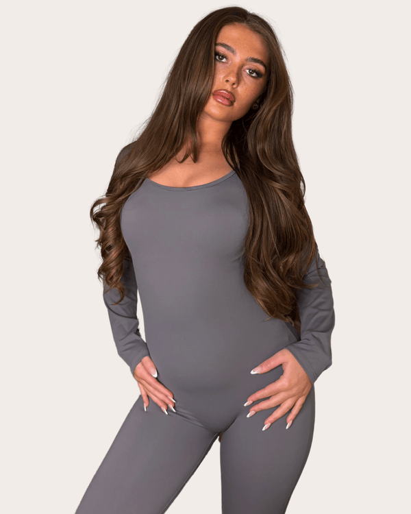 Grey Cut Out Back Unitard - H&L
