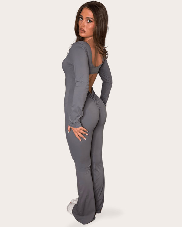 Grey Cut Out Back Unitard - H&L
