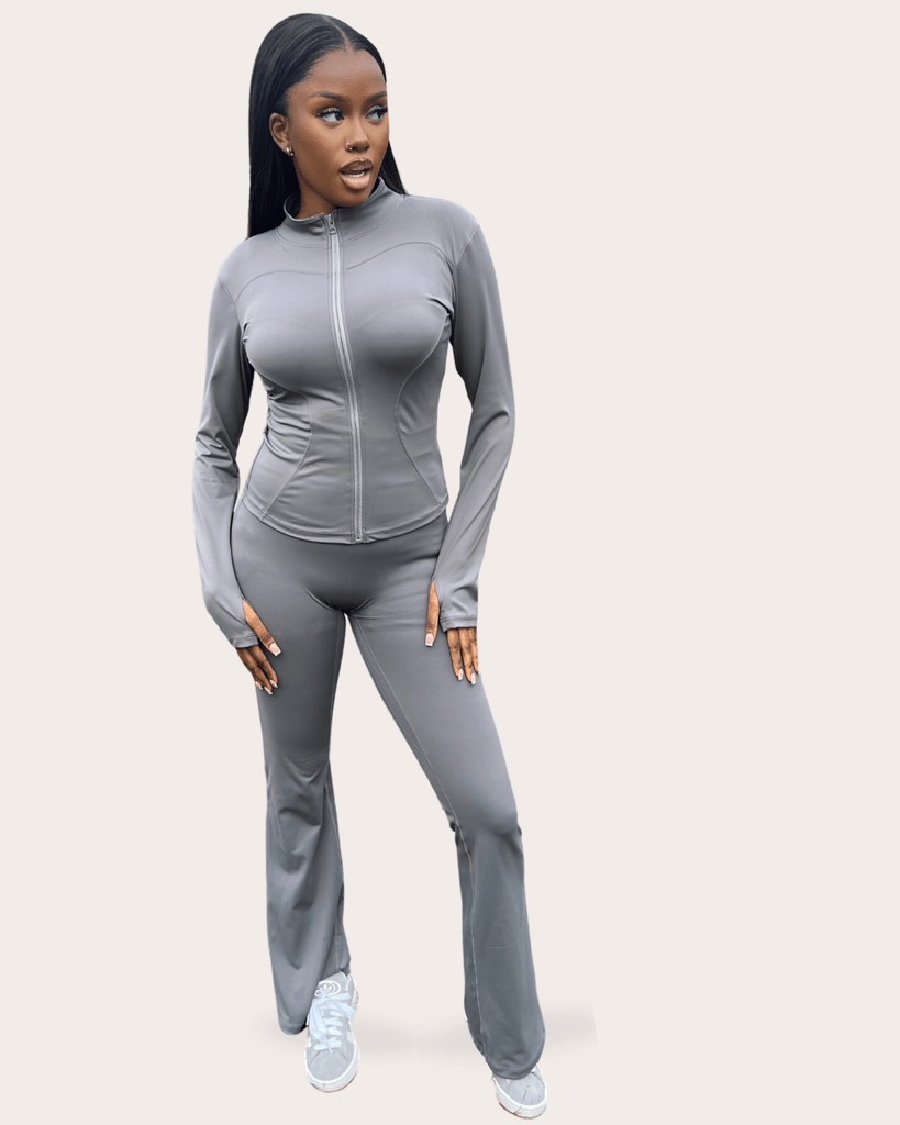 Grey Zip Jacket Wide Leg Trouser Set - H&L
