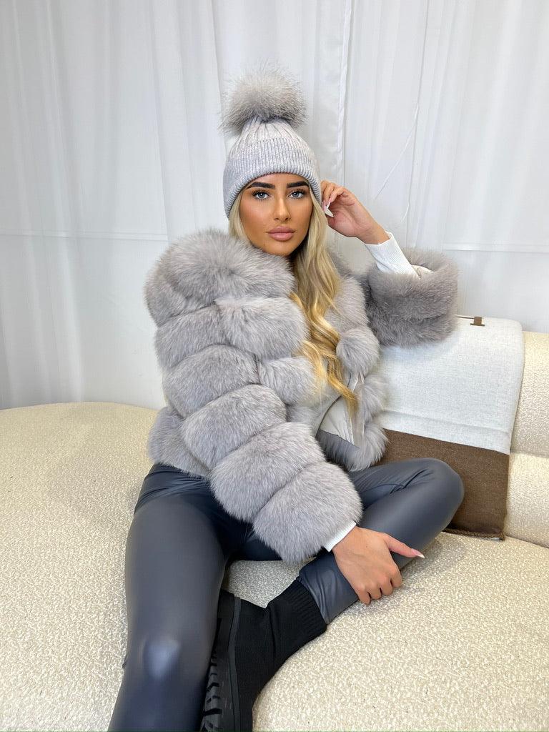 Grey/Grey Luxury Fur Bobble Hat - H&L