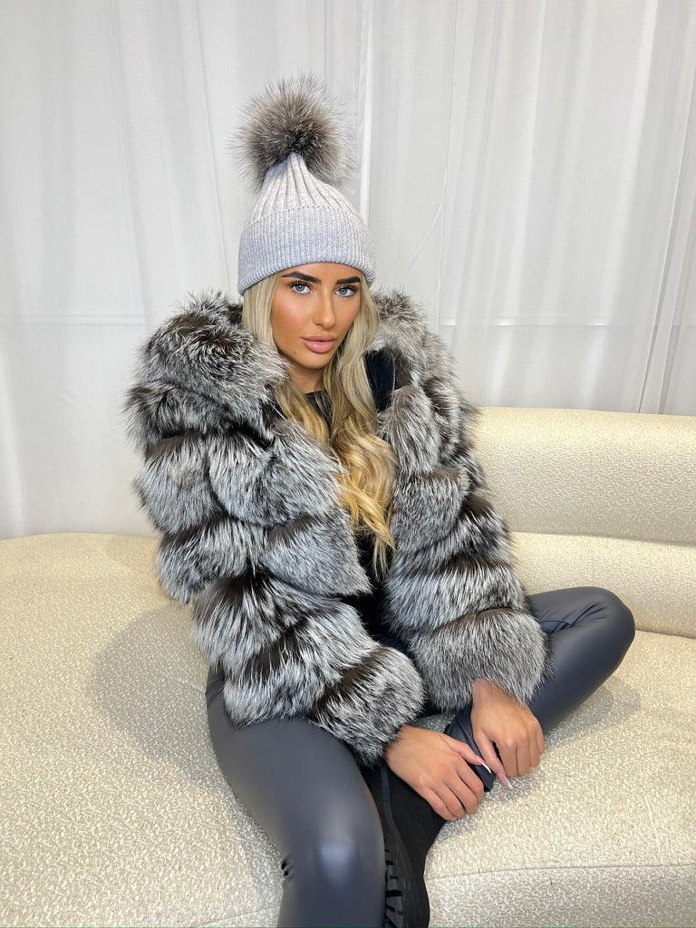 Grey/Two Tone Luxury Fur Bobble Hat - H&L