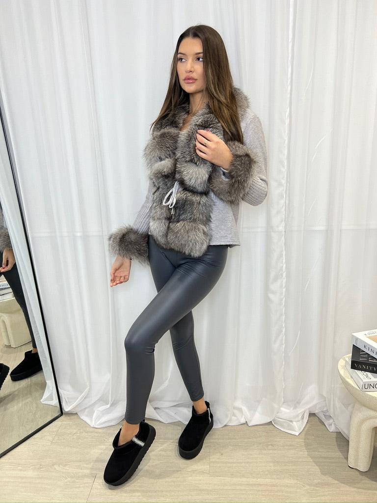 Grey/Two Tone Luxury Fur Cardigan - H&L