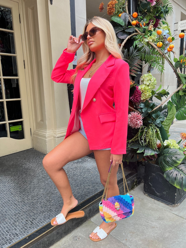 Hot Pink Double Breasted Military Style Blazer - H&L