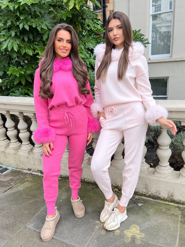 Hot Pink Faux Fur Trim Hood & Cuff Tracksuit - H&L