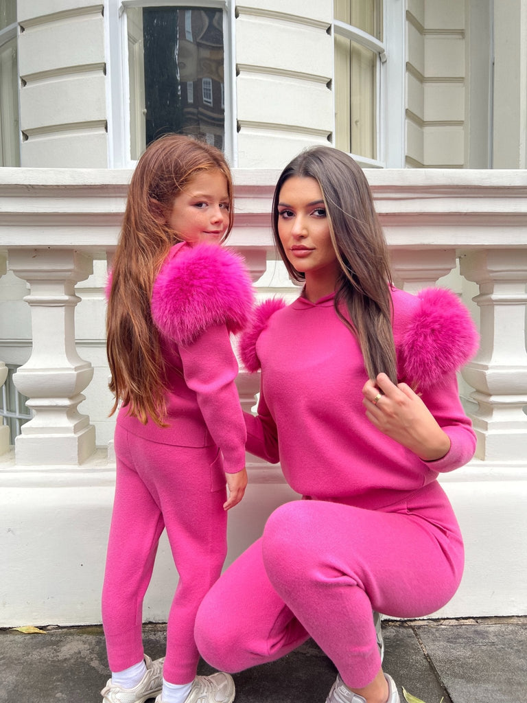 Hot Pink Premium Faux Fur Jogger Tracksuit - H&L