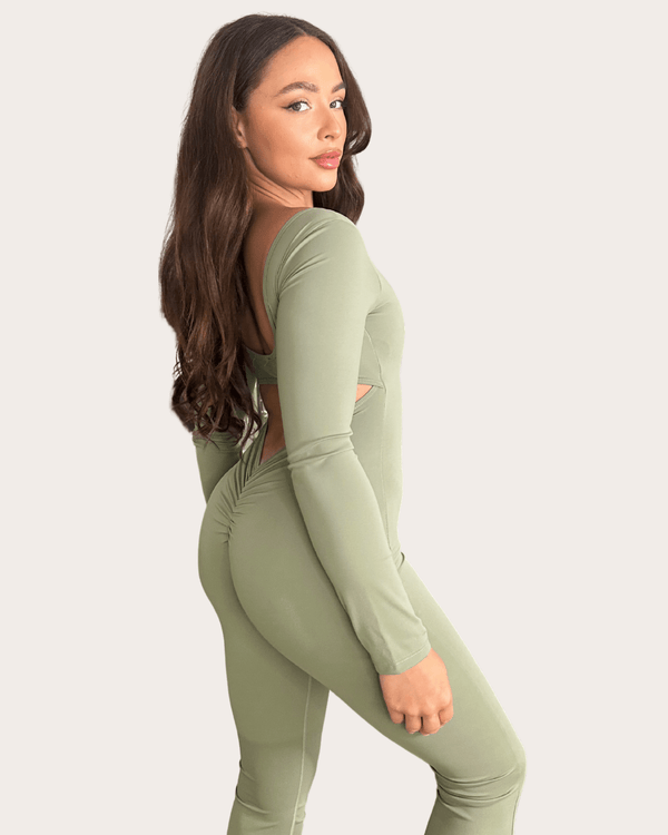 Khaki Cut Out Back Unitard - H&L