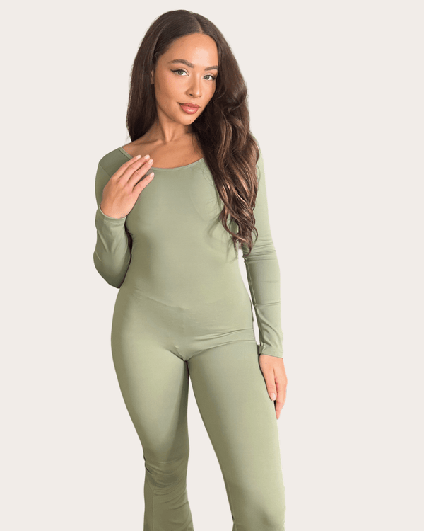 Khaki Cut Out Back Unitard - H&L