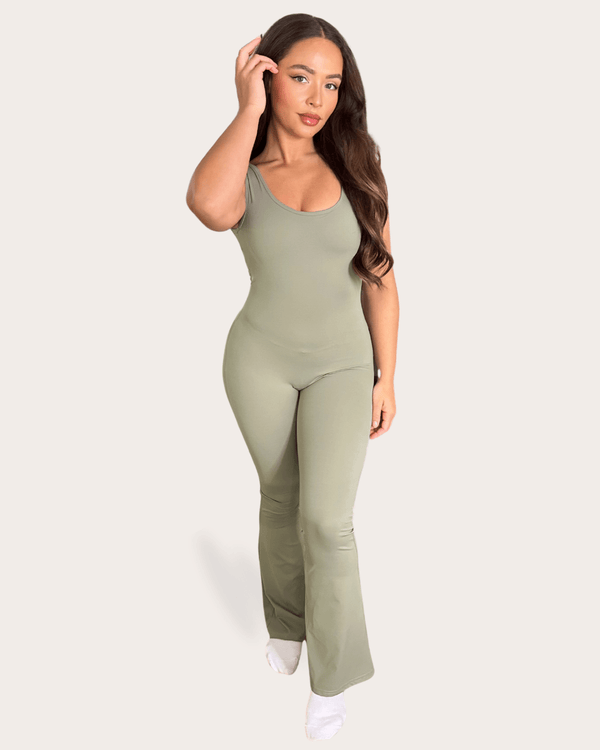 Khaki Sleeveless Cut Out Back Unitard - H&L