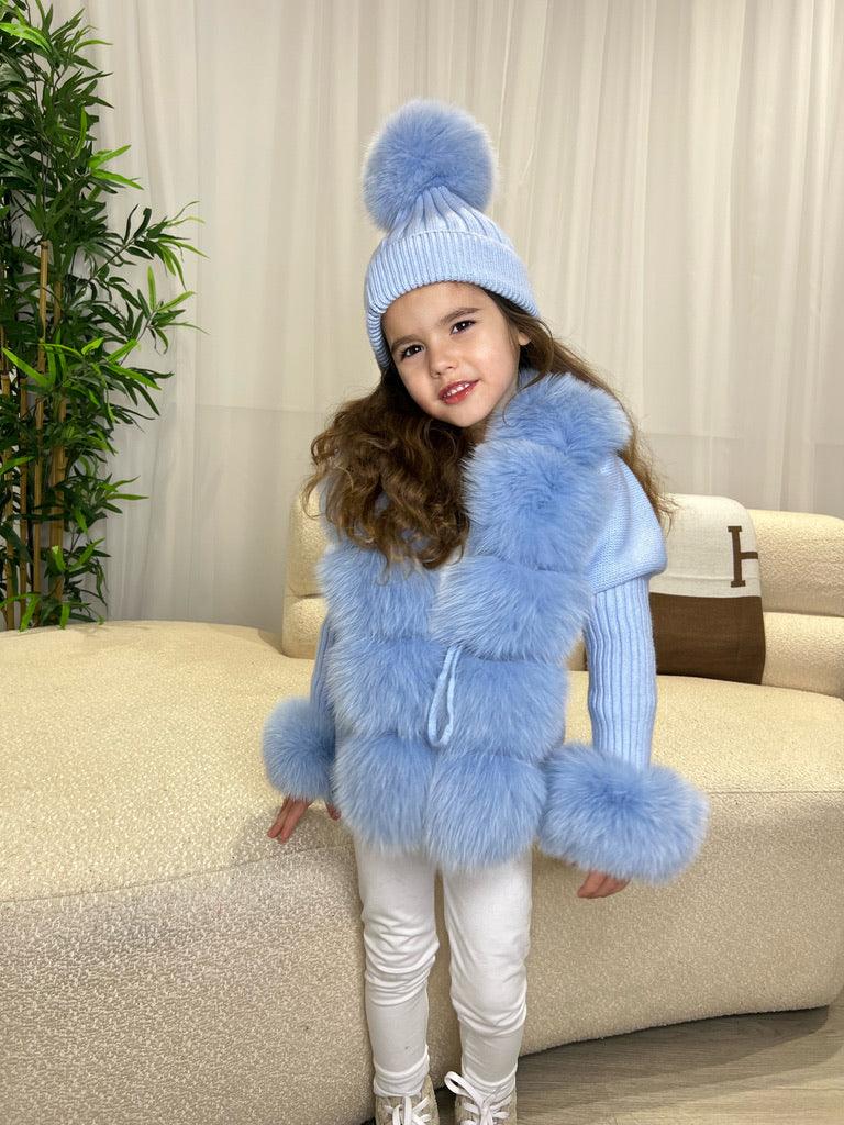 Kids Baby Blue Luxury Fur Cardigan - H&L