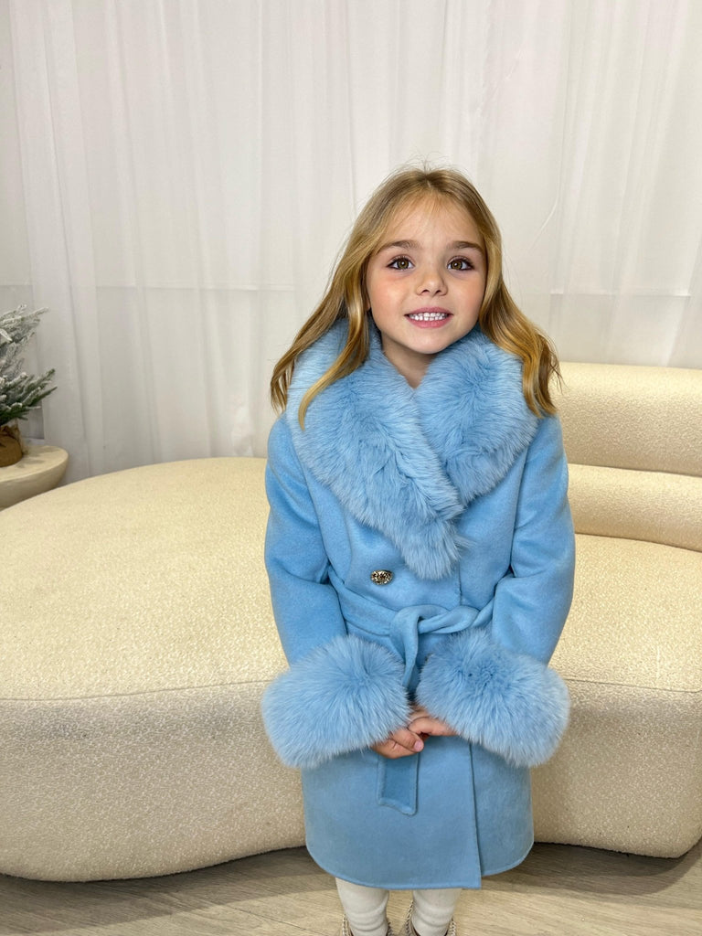 Kids Baby Blue Luxury Fur Cashmere Coat - H&L