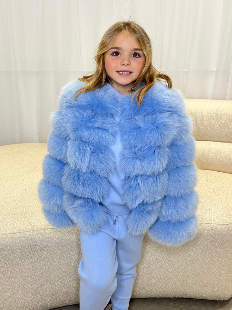 Kids Baby Blue Luxury Fur Coat - H&L