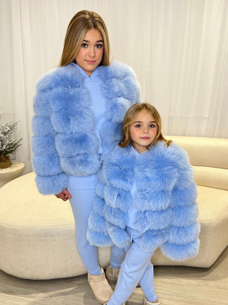 Kids Baby Blue Luxury Fur Coat - H&L