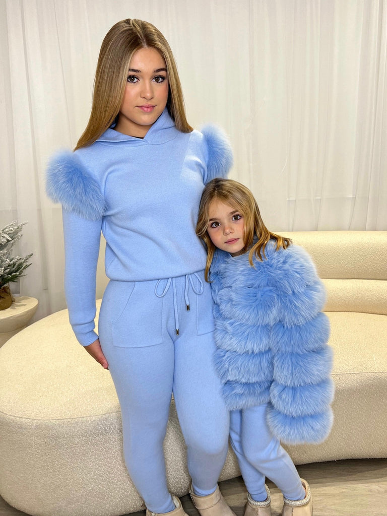 Kids Baby Blue Luxury Fur Tracksuit - H&L