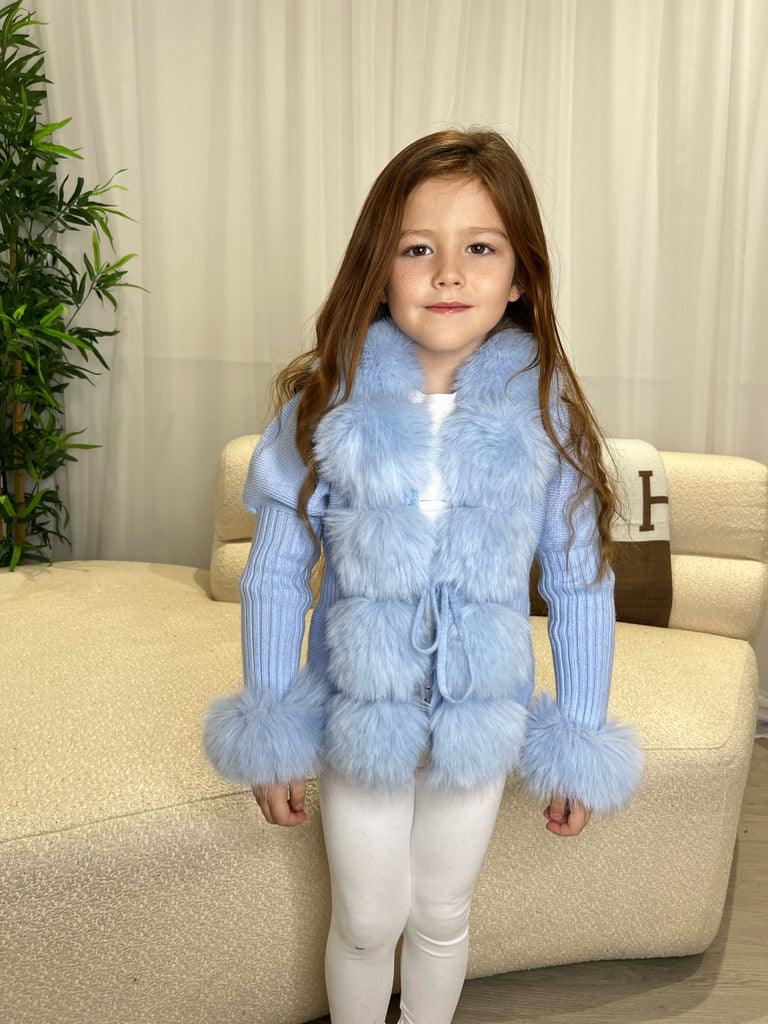 Kids Baby Blue Premium Faux Fur Cardigan - H&L