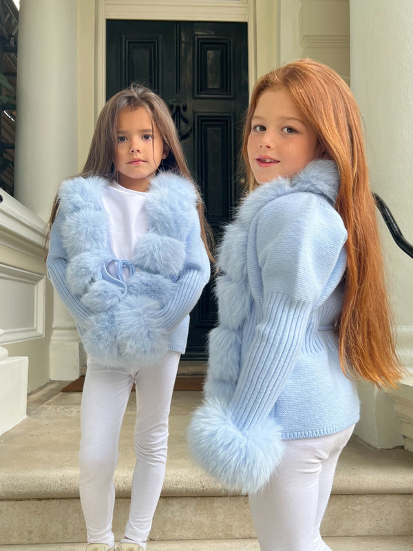 Kids Baby Blue Premium Faux Fur Cardigan - H&L