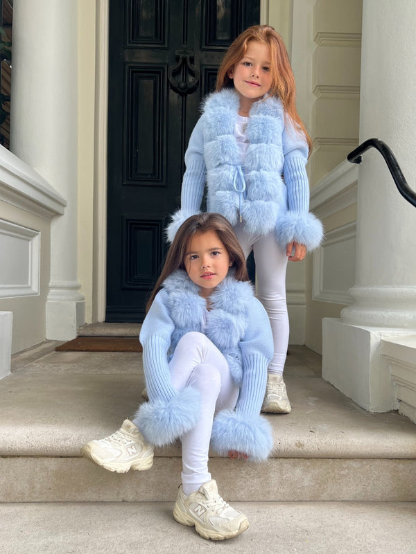 Kids Baby Blue Premium Faux Fur Cardigan - H&L