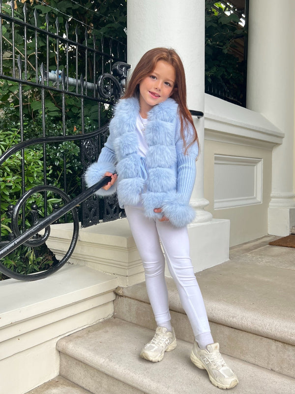 Kids Baby Blue Premium Faux Fur Cardigan - H&L