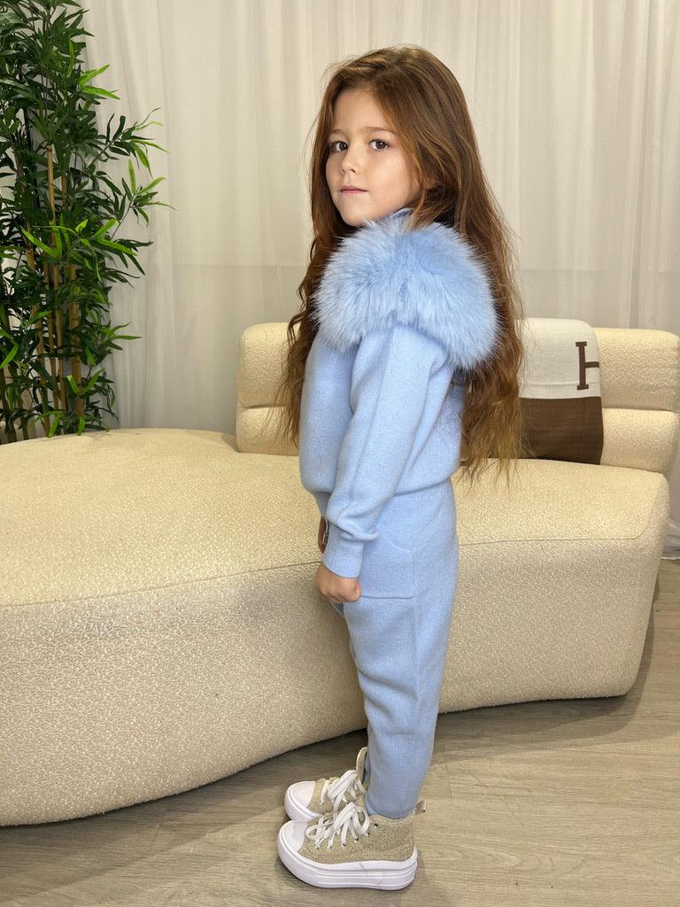 Kids Baby Blue Premium Faux Fur Loungewear Set - H&L