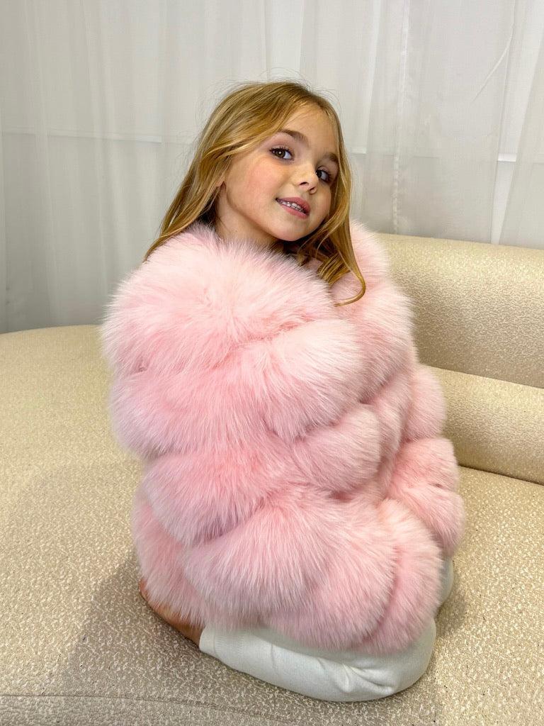Girls Light Pink Fluffy Coat Childrens Baby Pink Luxury Fur Coat
