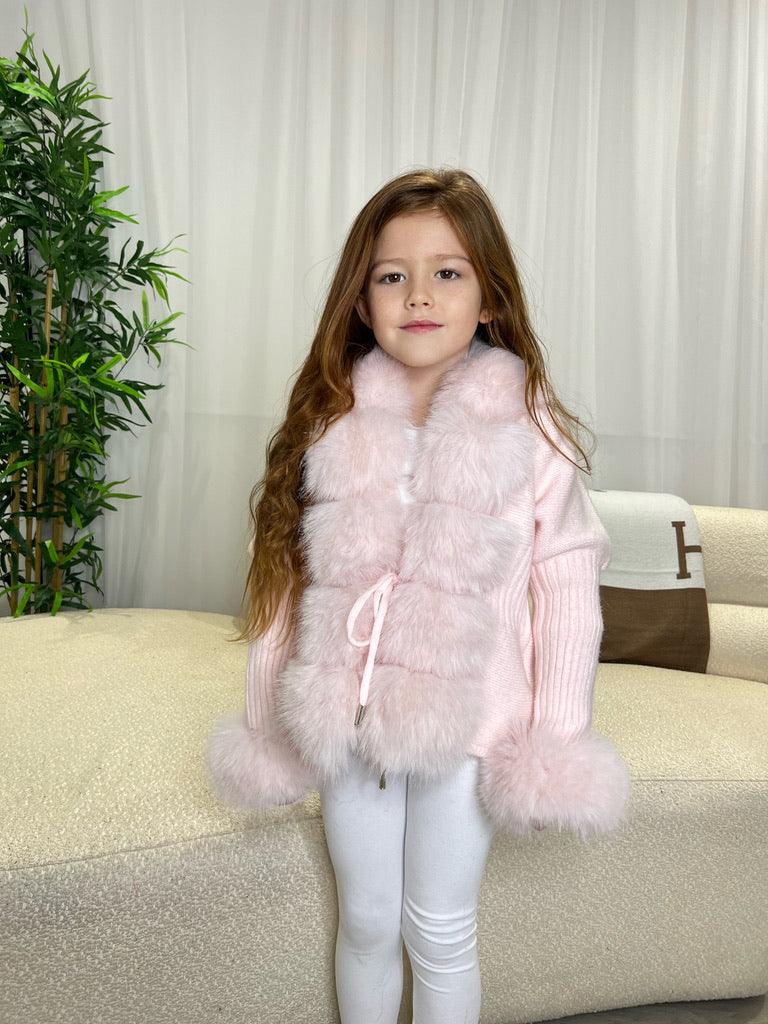 Kids Baby Pink Premium Faux Fur Cardigan - H&L
