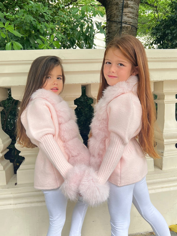 Kids Baby Pink Premium Faux Fur Cardigan - H&L